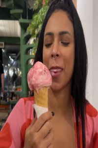 Wifebucket Juicy girl with sexy tanlines starts eating ice cream