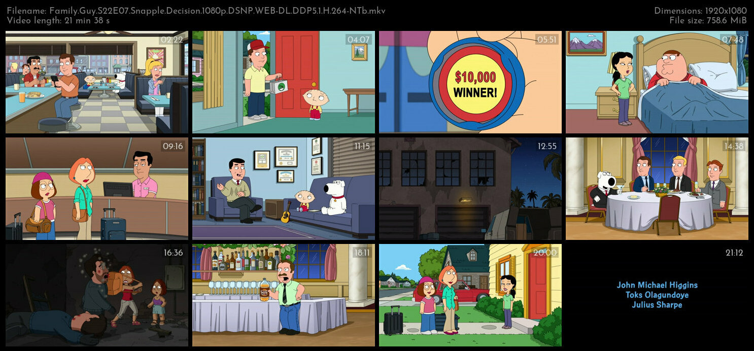 Screen №6 Family Guy S22E07 Snapple Decision DSNP DDP5 1 H 264 NTb TGx